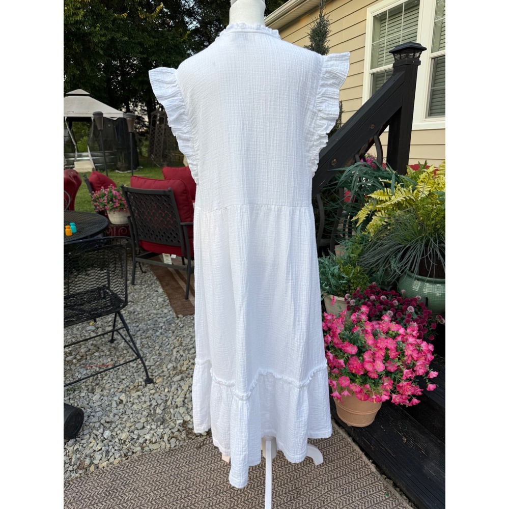 Wonderly White Gauze Ruffle Tiered Midi Dress Womens Medium Boho Sleeveless - Picture 3 of 4
